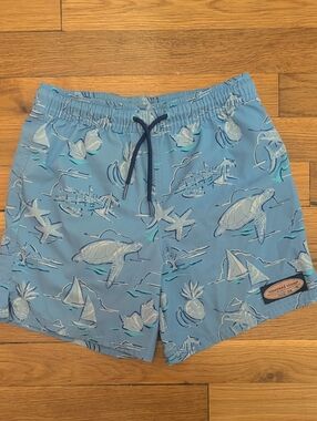 Vineyard Vines Light Blue Sea Turtle & Nautical Print Swim Shorts